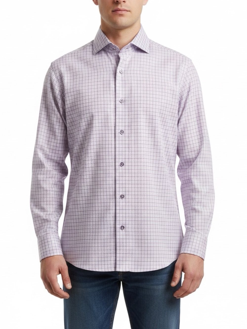 Lorenzo Uomo Lavender Windowpane Dress Shirt 15 1/2, 32/33